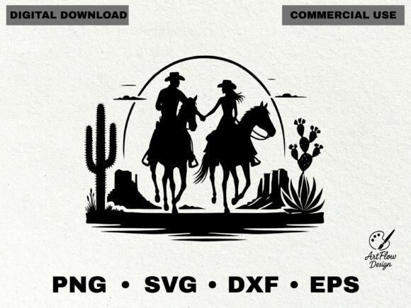 Cowboy Couple Riding Silhouette SVG: A Timeless Embroidery Design for Real Projects